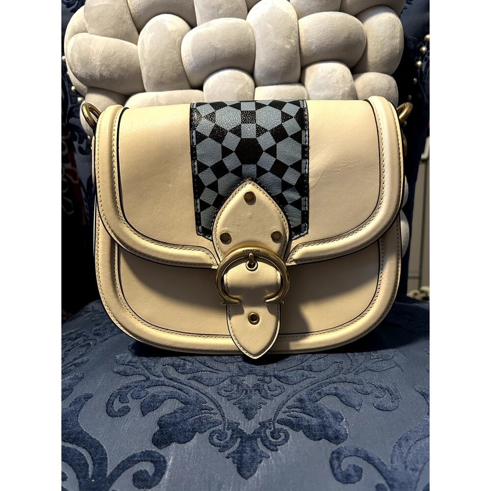 Coach Beige with Denim Logo Upcrafted Beat Saddle Bag